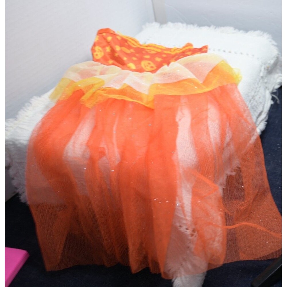 Build a bear Halloween dress in orange and yellow with moon stars & pumpkin